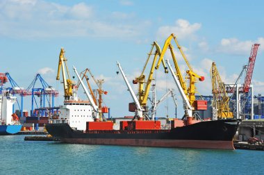 toplu yük gemisi liman vinç altında