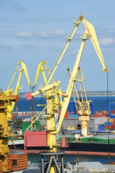 Bulk cargo ship under port crane — Stock Photo, Image