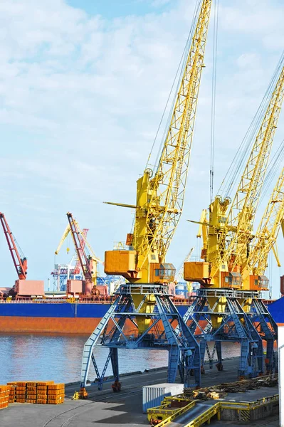 Bulk cargo ship under port crane — Stock Photo, Image