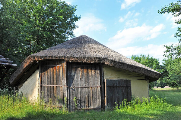 Ancient traditional ukrainian rural wooden barn, Kiev, Ukraine