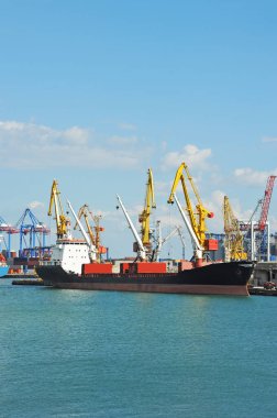 toplu yük gemisi liman vinç altında