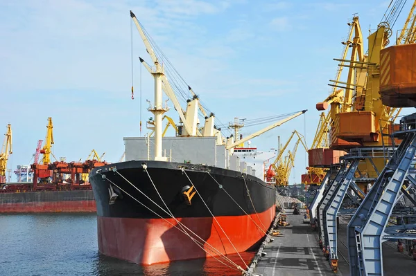 Bulk vrachtschip onder poort kraan — Stockfoto