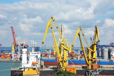 toplu yük gemisi liman vinç altında