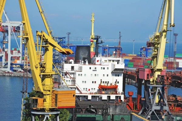 Bulk vrachtschip onder poort kraan — Stockfoto