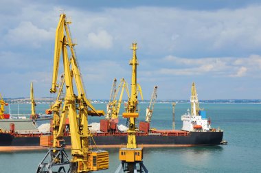 toplu yük gemisi liman vinç altında