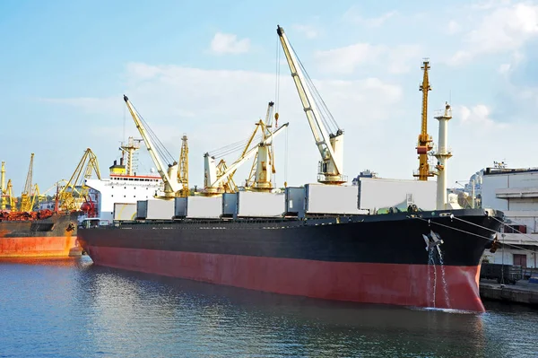 Navio de carga a granel sob guindaste portuário — Fotografia de Stock