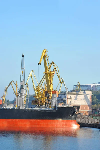 Bulk vrachtschip onder poort kraan — Stockfoto