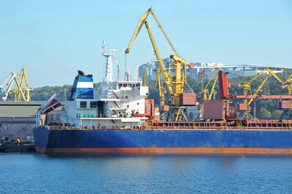 散货船在港口起重机下 — Stock fotografie