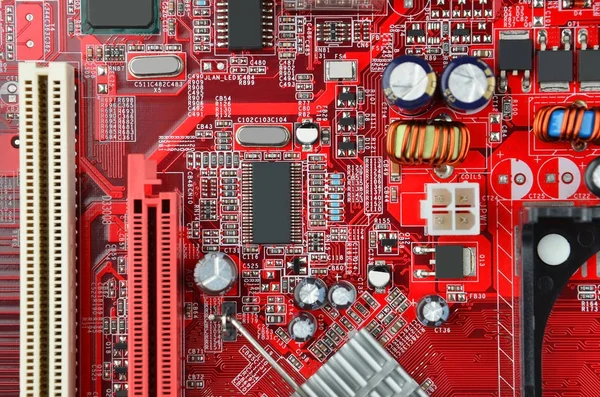 Scheda madre del computer rosso — Foto Stock
