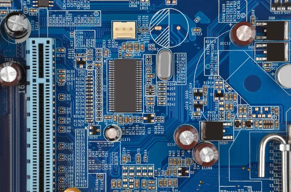 Blue computer motherboard — Stock Photo, Image