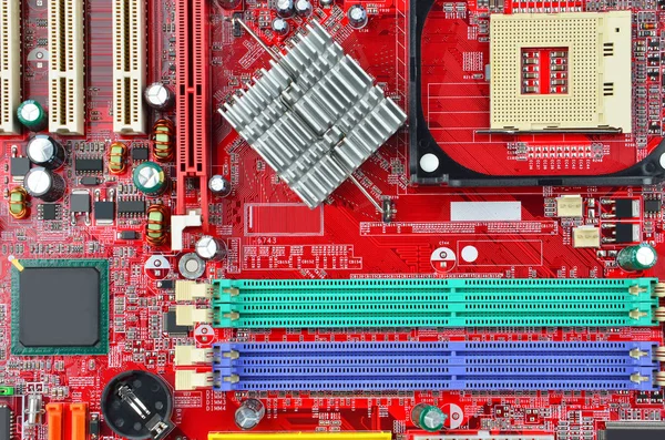 赤いコンピューター マザーボード — ストック写真