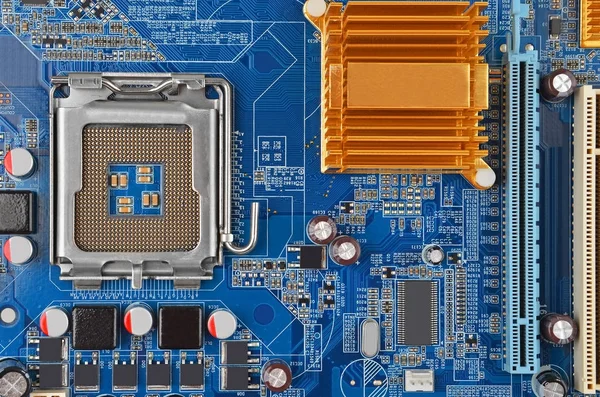 Placa-mãe de computador azul — Fotografia de Stock