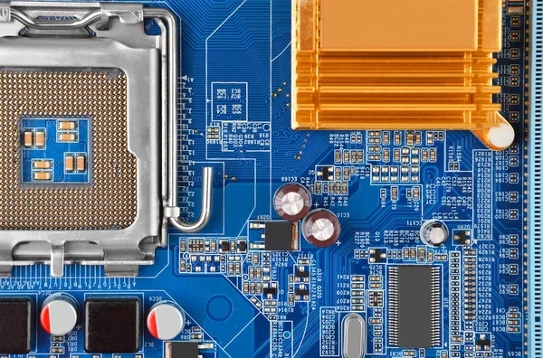 Blue computer motherboard — Stock Photo, Image