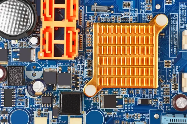 Blue computer motherboard — Stock Photo, Image