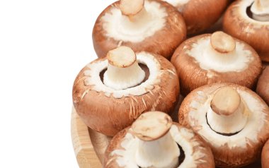 Ahşap tahta üzerinde champignon (gerçek mantar)