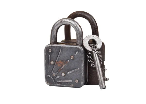 Vintage rusty padlock and key — Stock Photo, Image