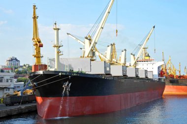 toplu yük gemisi liman vinç altında