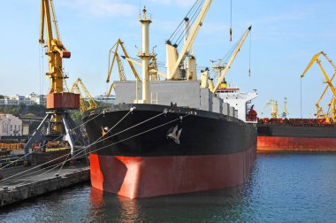 toplu yük gemisi liman vinç altında