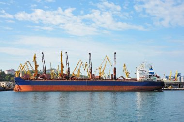 toplu yük gemisi liman vinç altında