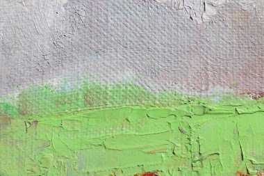 Yeşil ve gri sanat arka planını renklendirin. Tuval üzerine yağlıboya. Kaba ve boya darbeleri hızlı.