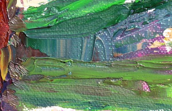 リネンの緑の色の油絵の具。抽象芸術の背景。粗い紡毛織物テクスチャです。ペイントの筆. — ストック写真