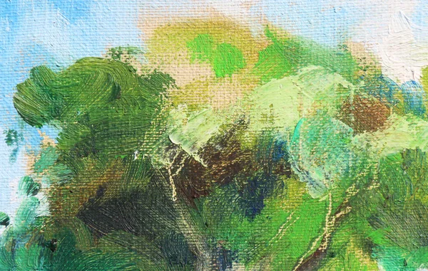 Zelená barva Olejová malba na plátno. Abstraktní umění pozadí. Hrubé vlněné textilie textura. Tahy štětce, barvy. — Stock fotografie
