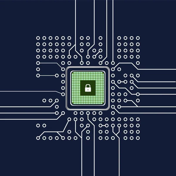 Microchip realista, cpu, microprocesador en cir impreso detallado — Vector de stock