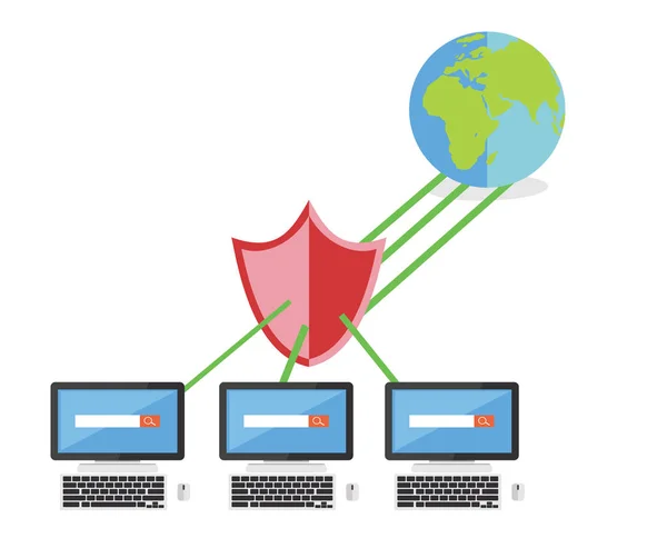 Beperkte internettoegang. Firewall. Netwerk veiligheidsconcept. — Stockvector