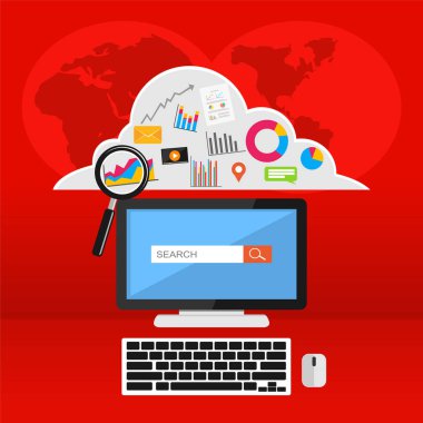 Düz tasarım vektör illüstrasyon kavramlar arama motoru optimizasyonu için ayarla.