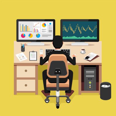 Menkul kıymet Borsaları analiz için bilgisayarda çalışarak iş adamı