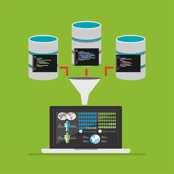 Extraer información de la base de datos. Ilustración del concepto de minería . — Archivo Imágenes Vectoriales