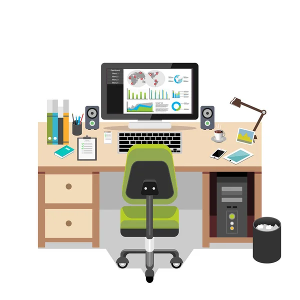 Espacio de trabajo de oficina. Lugar de trabajo. Espacio de trabajo empresarial en la oficina — Vector de stock