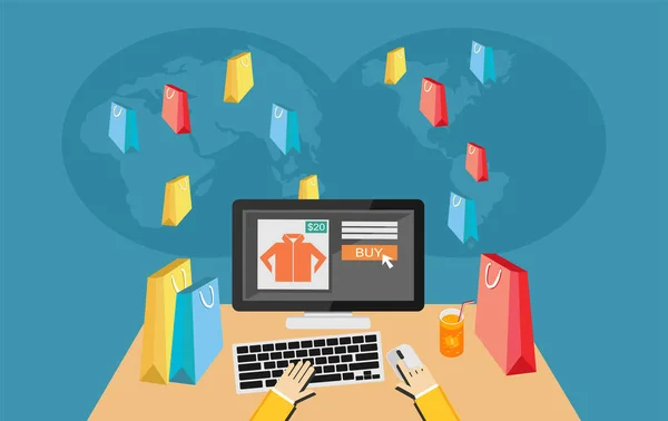 E-ticaret mağaza alışveriş dizüstü bilgisayar üzerinde çalışan kişi. 