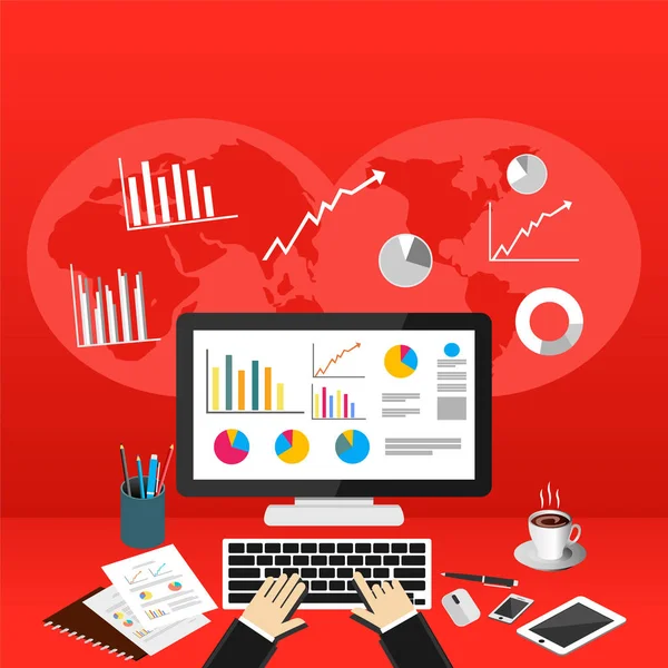 Pessoa de negócios analisa estatísticas de economia de dados . —  Vetores de Stock