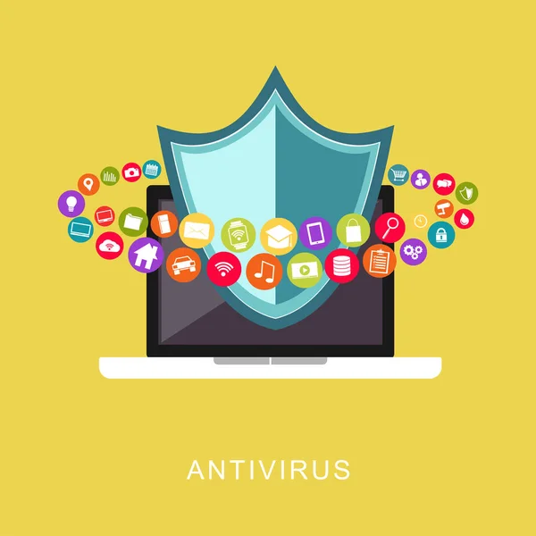 Antivirus. De bescherming van de gegevens. Gegevensbeveiliging. — Stockvector