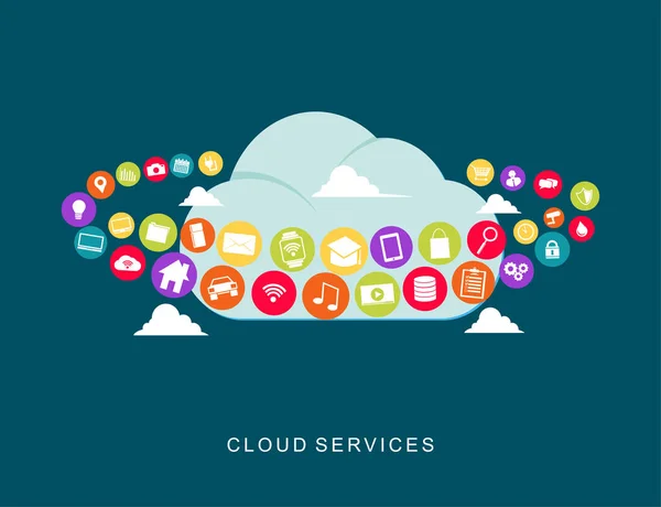 Tecnologia de computação de serviços em nuvem . —  Vetores de Stock