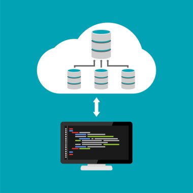Database architecture programming. Database relation management. Cloud storage. clipart svg vector 