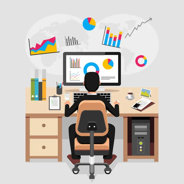 Personnel d'affaires travaillant et analysant les statistiques financières. Concept d'analyse d'entreprise . — Image vectorielle