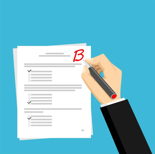 Get B for the exam. Checking in the answer of final exam concept. Score of test concept illustration. — Stock Vector