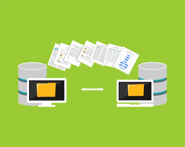 Proceso de copiar archivos. Transferencia de archivos entre dispositivos. Importar o exportar datos de otra base de datos . — Vector de stock