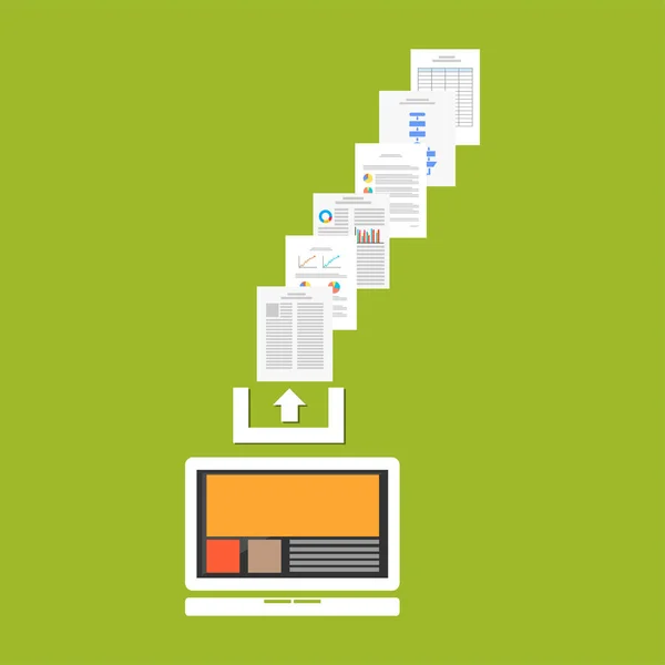 Envie documentos ou arquivos para a internet. Carregar conceito de processo . — Vetor de Stock