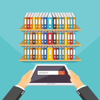 Eğitim kavramı 3D düz tasarımı. Online Kütüphane. Elektronik kitap arama.