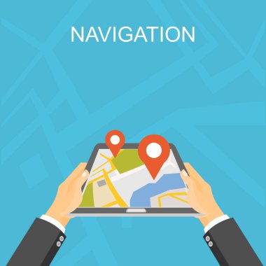 Gezinti illüstrasyon. GPS teknolojisi. Konum bulma ve harita işareti kavramı. 