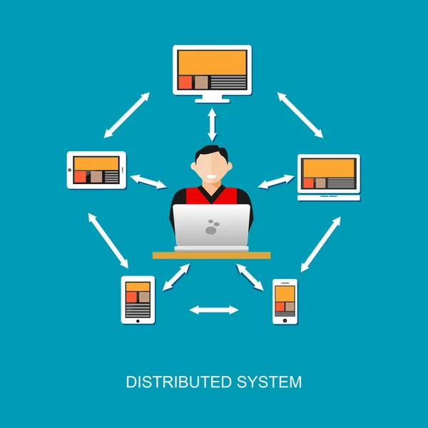 Vzdálený přístup. Distribuovaný systém technologie koncept ilustrace. — Stockový vektor