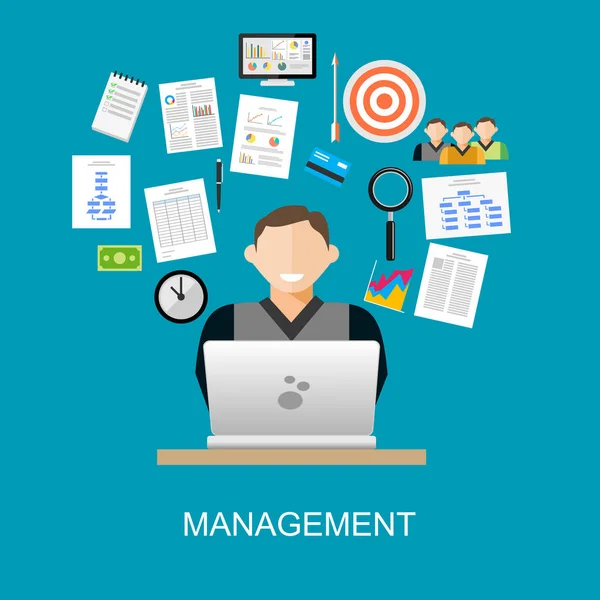 Ilustração do conceito de gestão. Gestão de empresas, planejamento, desenvolvimento . —  Vetores de Stock