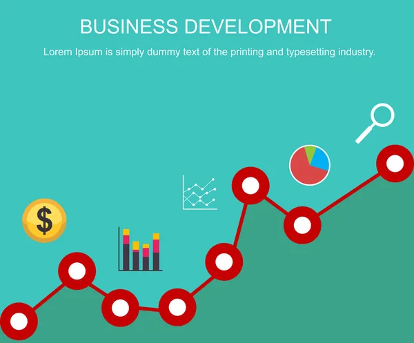 Концепция развития бизнеса. Разработка баннеров. Концепции плоского дизайна для анализа трендов, бизнеса, менеджмента, бизнес-стратегии, бизнес-статистики, мониторинга бизнеса . — стоковый вектор