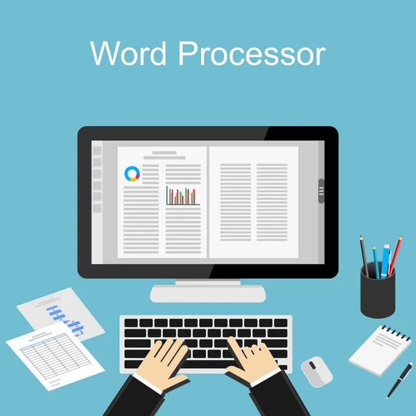 Praca z ilustracji word processor. — Wektor stockowy