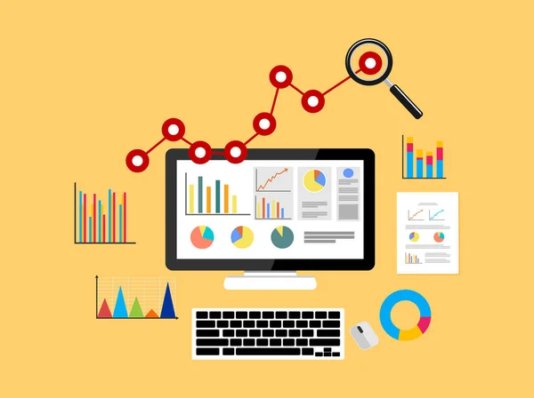 Analytische bedrijfsgroei. Bedrijfsinformatie. Zakelijke technologie achtergrond. — Stockvector