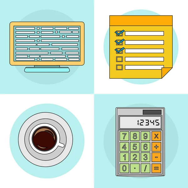 Conjunto Iconos Línea Con Elementos Diseño Plano Suministro Oficina Vectores de stock libres de derechos