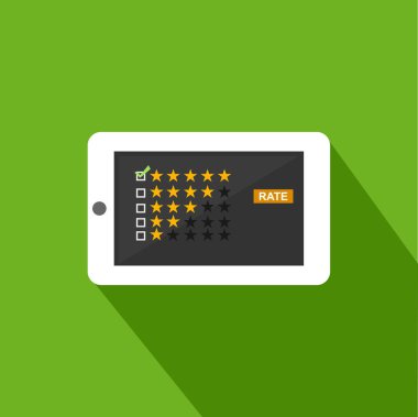 Resimde puan. Düz tasarım. Telefonun ekranında rating sistemi. Web afiş veya grafik öğesi için geri bildirim örnek vererek 